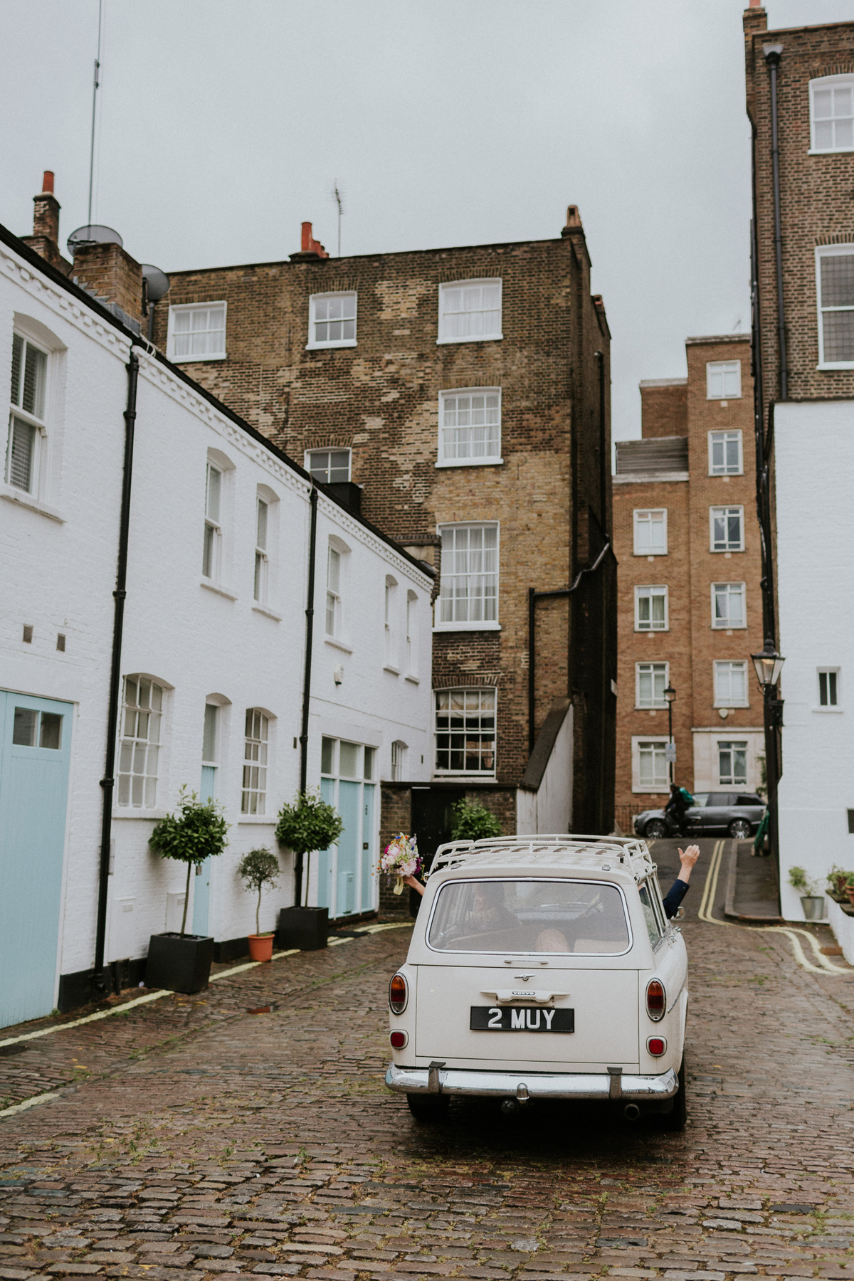 Polka dot dress intimate London wedding 39