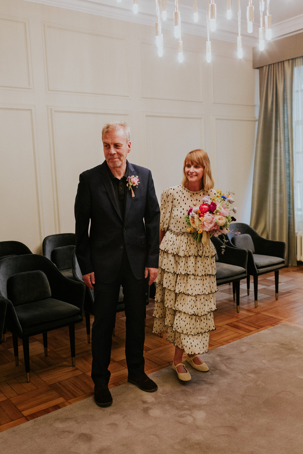 Polka dot dress intimate London wedding 4