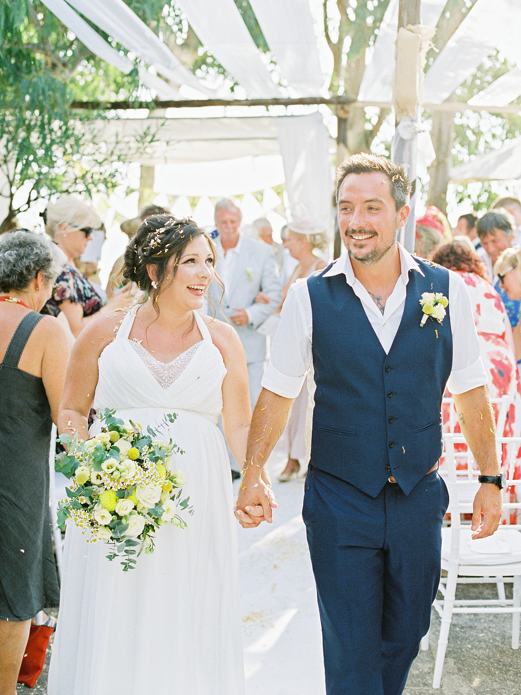 Pregnant bride Il Faro Wedding Italy  - A Spectacular Cliff-Top + Sea View Wedding at Il Faro in Italy, with a Pregnant Bride in a Grecian Inspired Dress