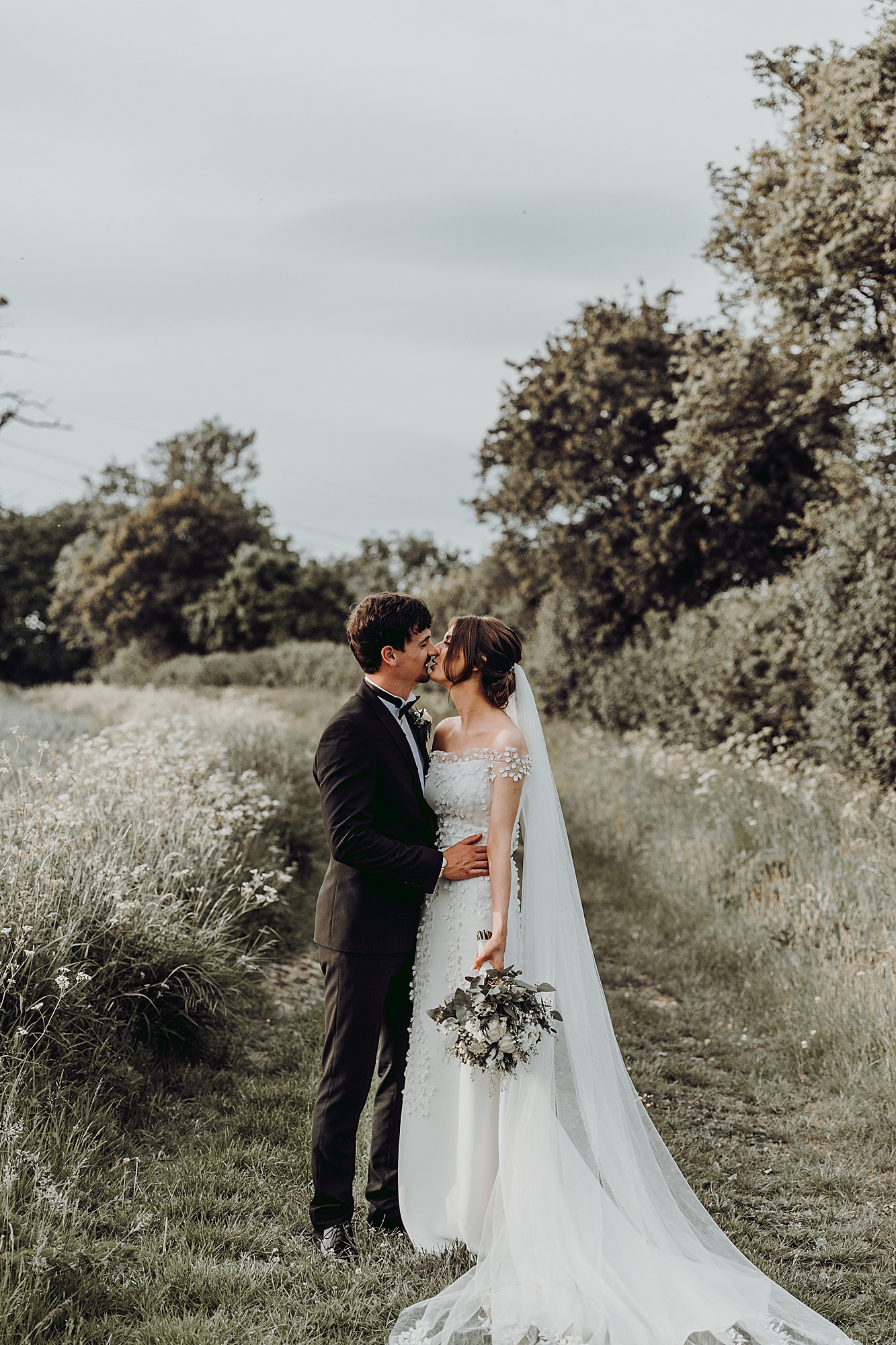 Stephanie Allin romantic Tithe Barn wedding Hampshire  - An Ethereal Stephanie Allin Dress and Veil for a Romantic, Black Tie Barn Wedding in Hampshire