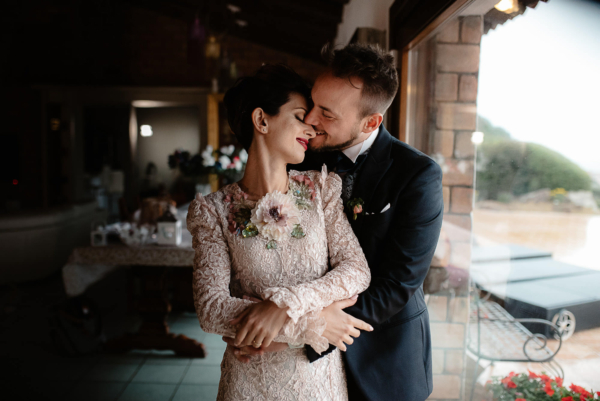 A Wall of Pink Roses + Blush Floral Dress for a Dreamy Wedding on the Sardinian Coast