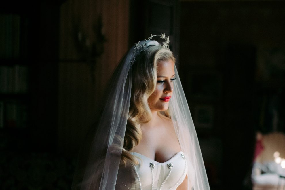 An Art Deco Inspired Couture Gown + Celestial Headpiece for a French Chateau Wedding Filled with Old Hollywood Glamour 3 starry headpiece