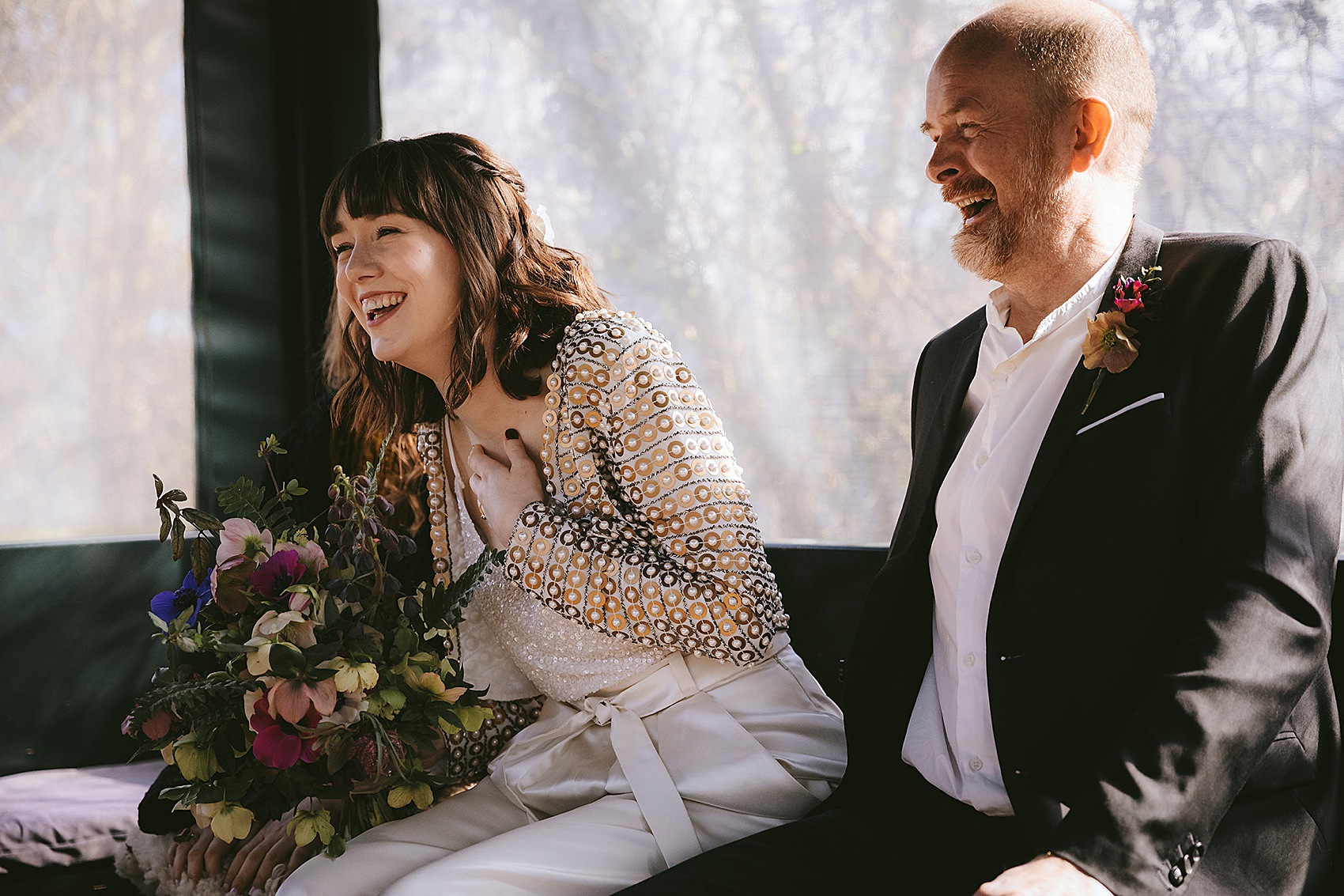 17 Bride in trousers River Cottage Wedding - A River Cottage Wedding in Devon with a Bride in a Sequin Andrea Hawkes Top + Wide Leg Silk Halfpenny London Trousers 17 Bride in trousers River Cottage Wedding