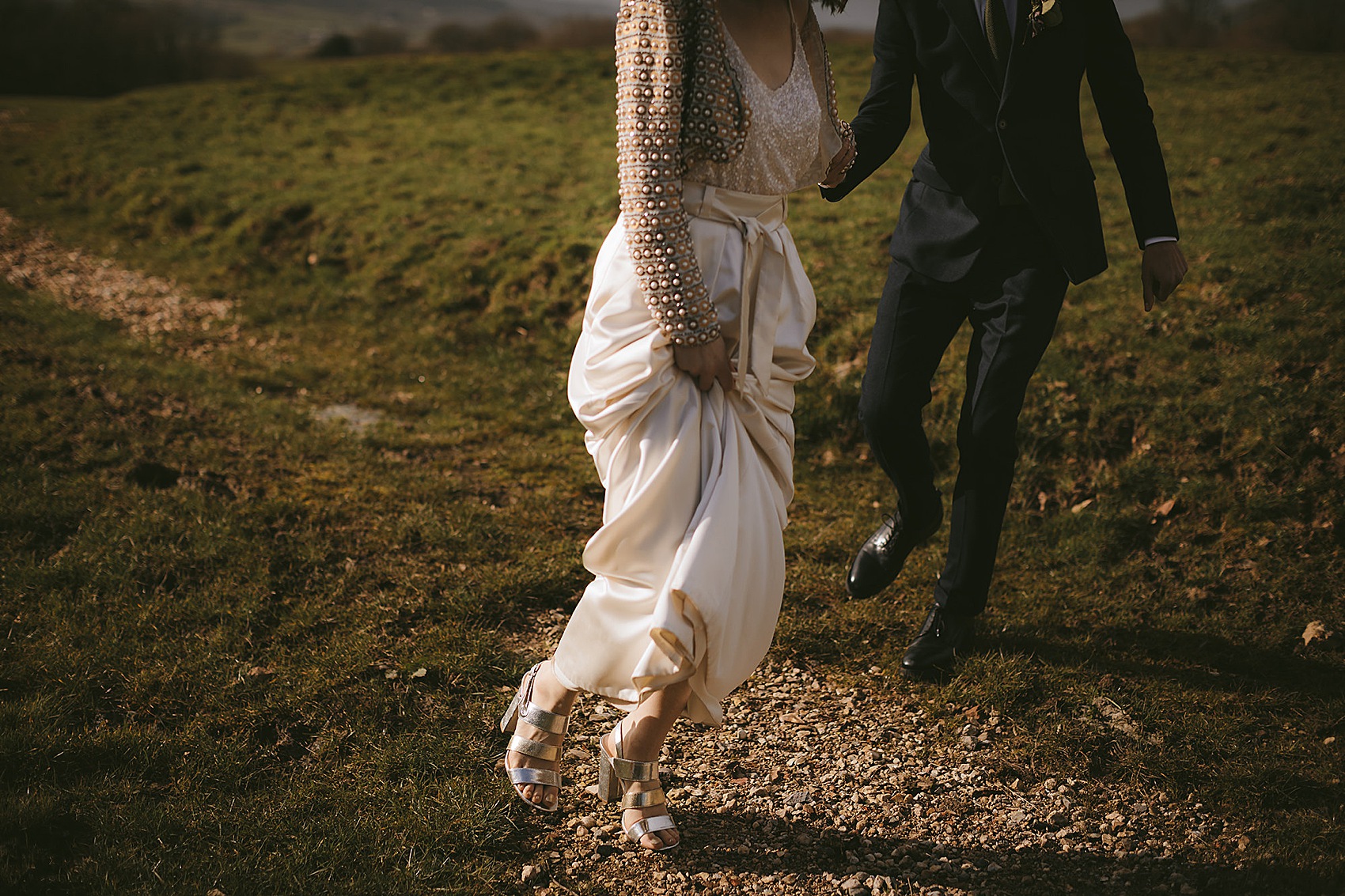 39 Bride in trousers River Cottage Wedding - A River Cottage Wedding in Devon with a Bride in a Sequin Andrea Hawkes Top + Wide Leg Silk Halfpenny London Trousers 39 Bride in trousers River Cottage Wedding
