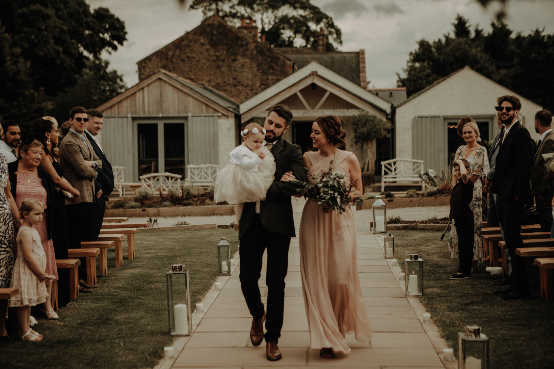 Flower girl bridesmaid in peach