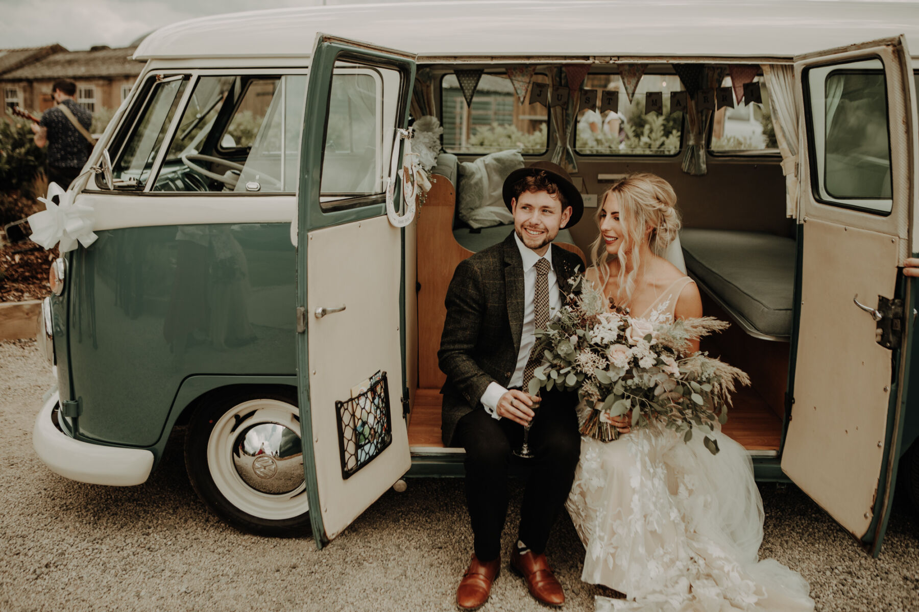 Newlyweds in VW camper van