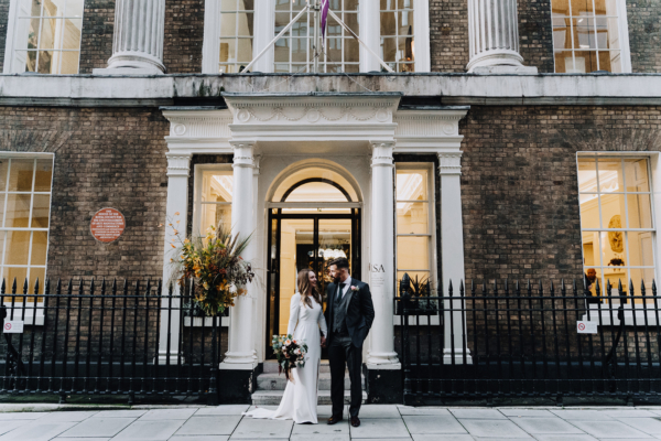 A Bon Bride Dress + RSA House London Wedding with Dark + Romantic Autumn Flowers