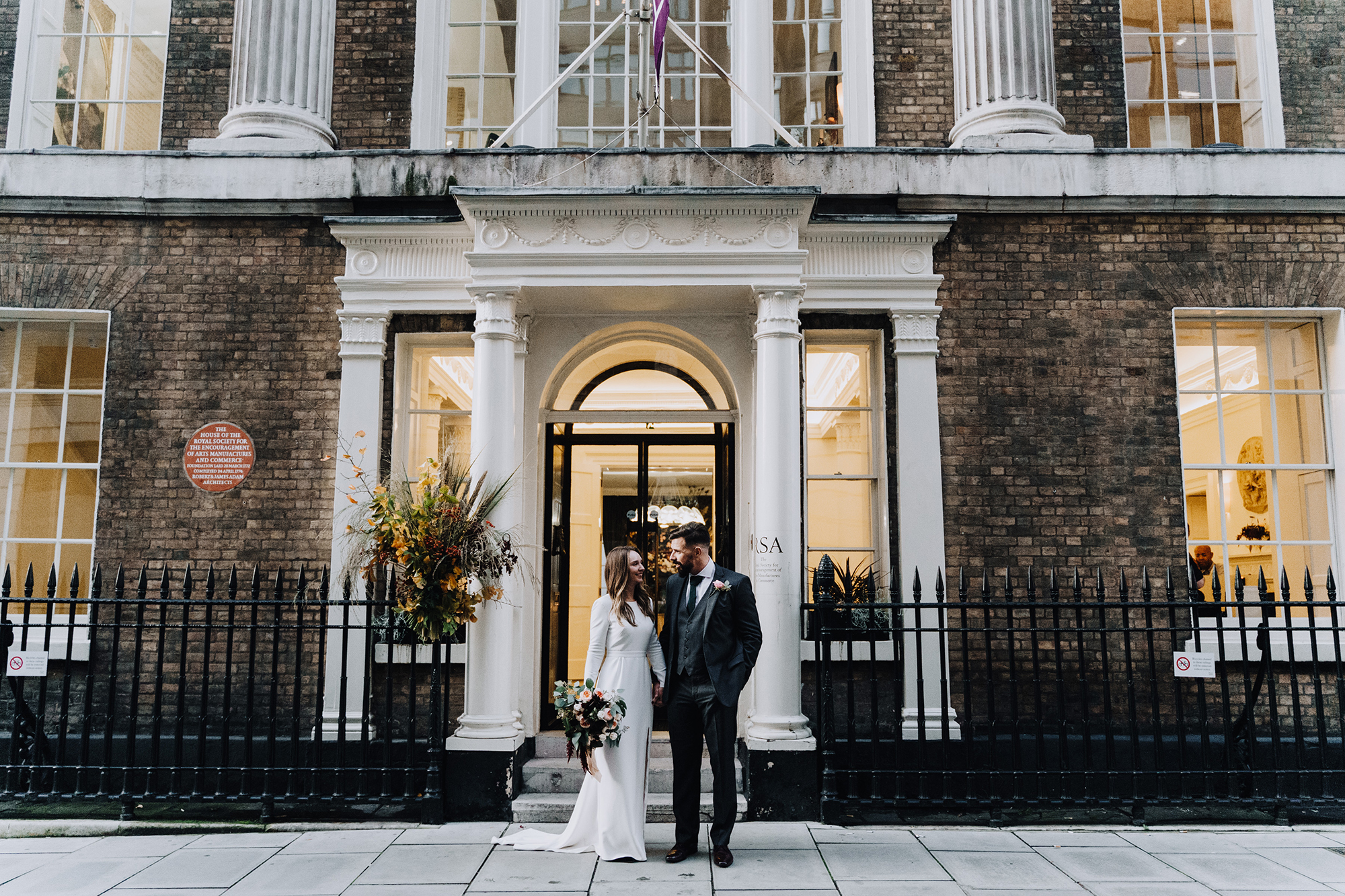A Bon Bride Dress + RSA House London Wedding with Dark + Romantic Autumn Flowers 13 RSa House London wedding