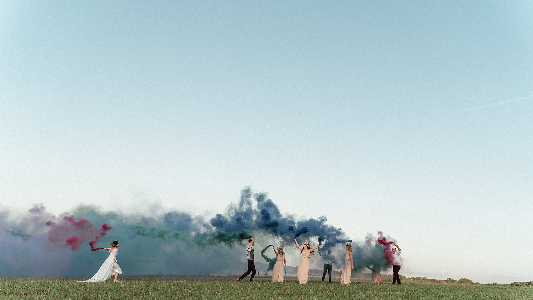 Temperley London bride smokebombs barn wedding 61