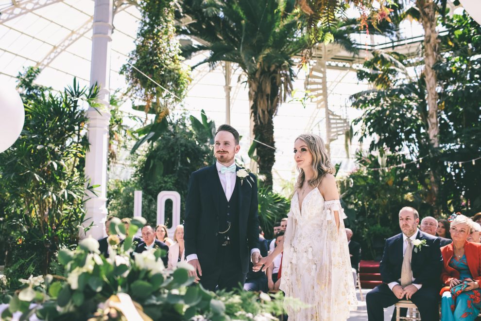 A Gold Print Rue de Seine Dress for a Bohemian Bride & Her Palm Filled and Botanical Glasshouse Wedding in Liverpool 7 44