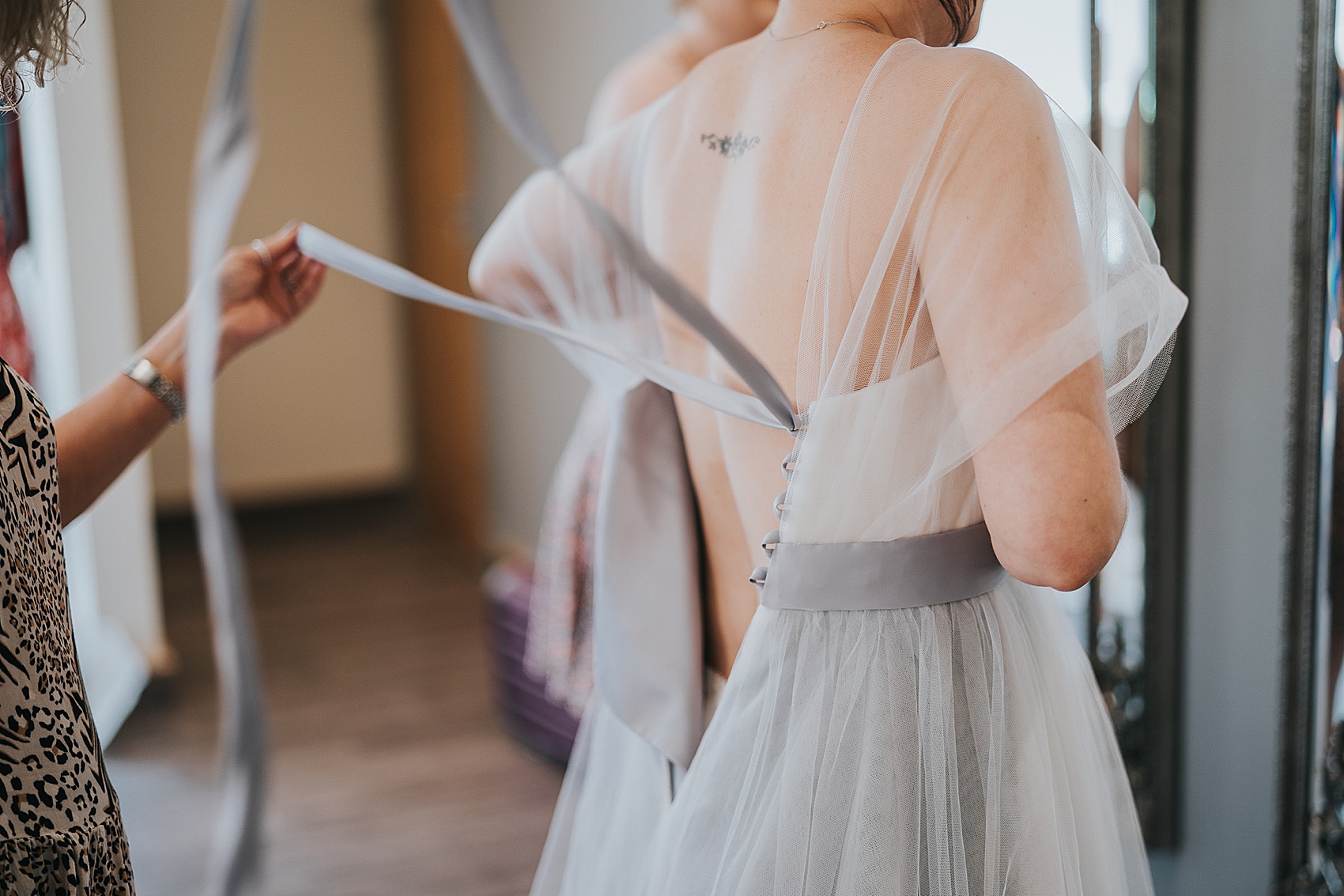 7 Grey tulle wedding dress Suzanne Neville