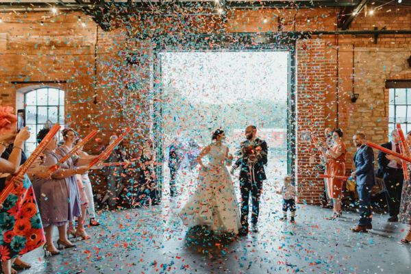 A Rainy Day Yorkshire Wedding with Historical & Industrial City Vibes & A Colourful Confetti Shower