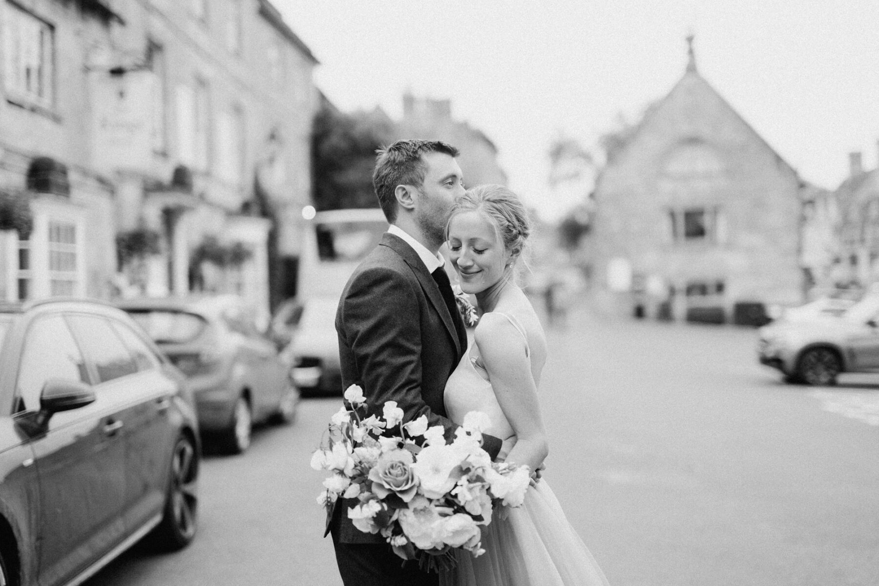 Black White wedding day portrait