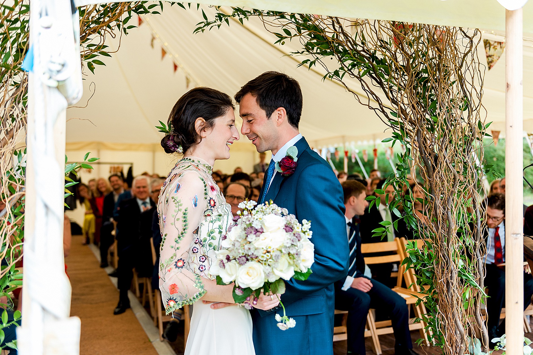 Floral dress marquee wedding Wiltshire 19