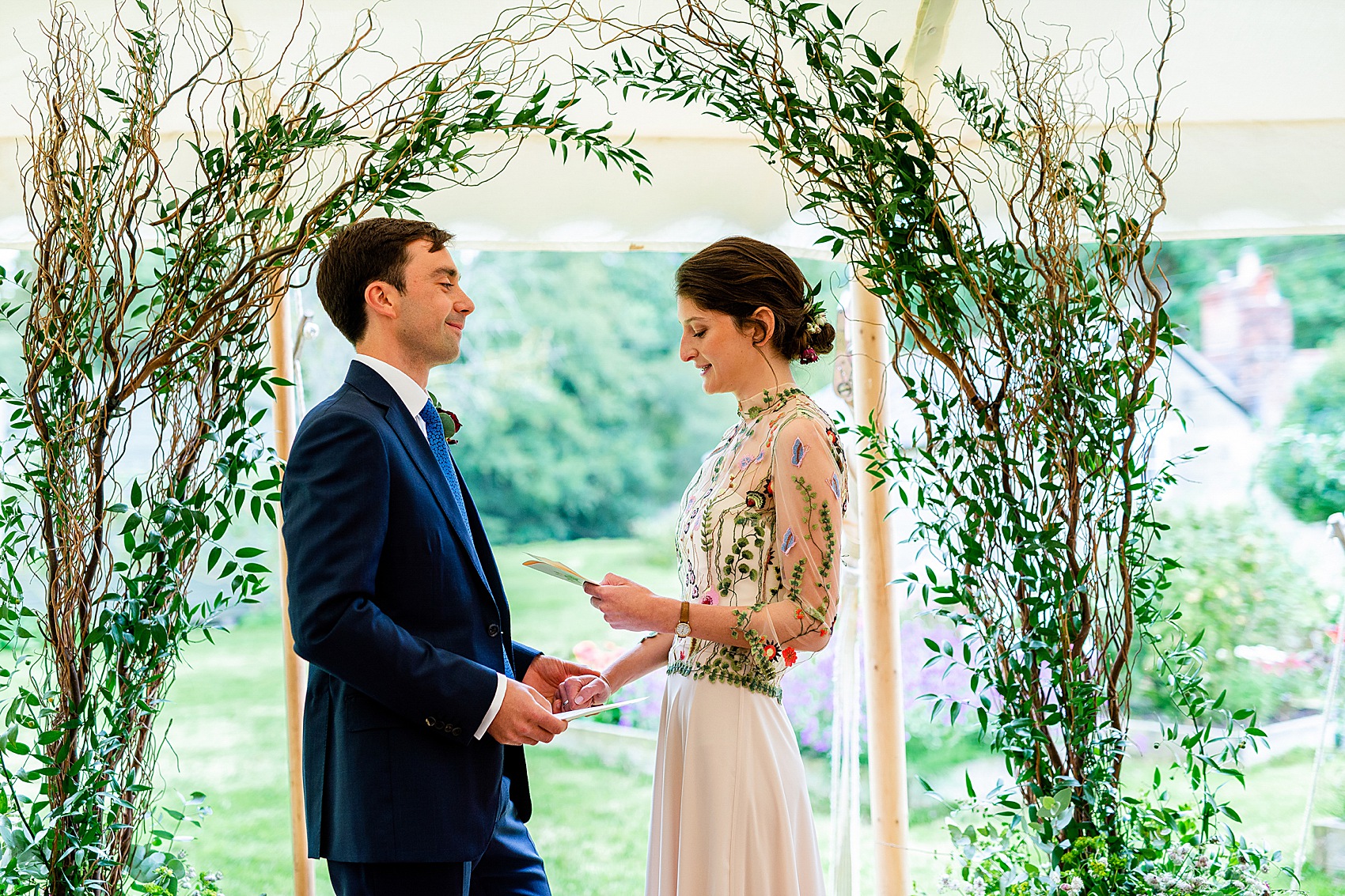 Floral dress marquee wedding Wiltshire 22