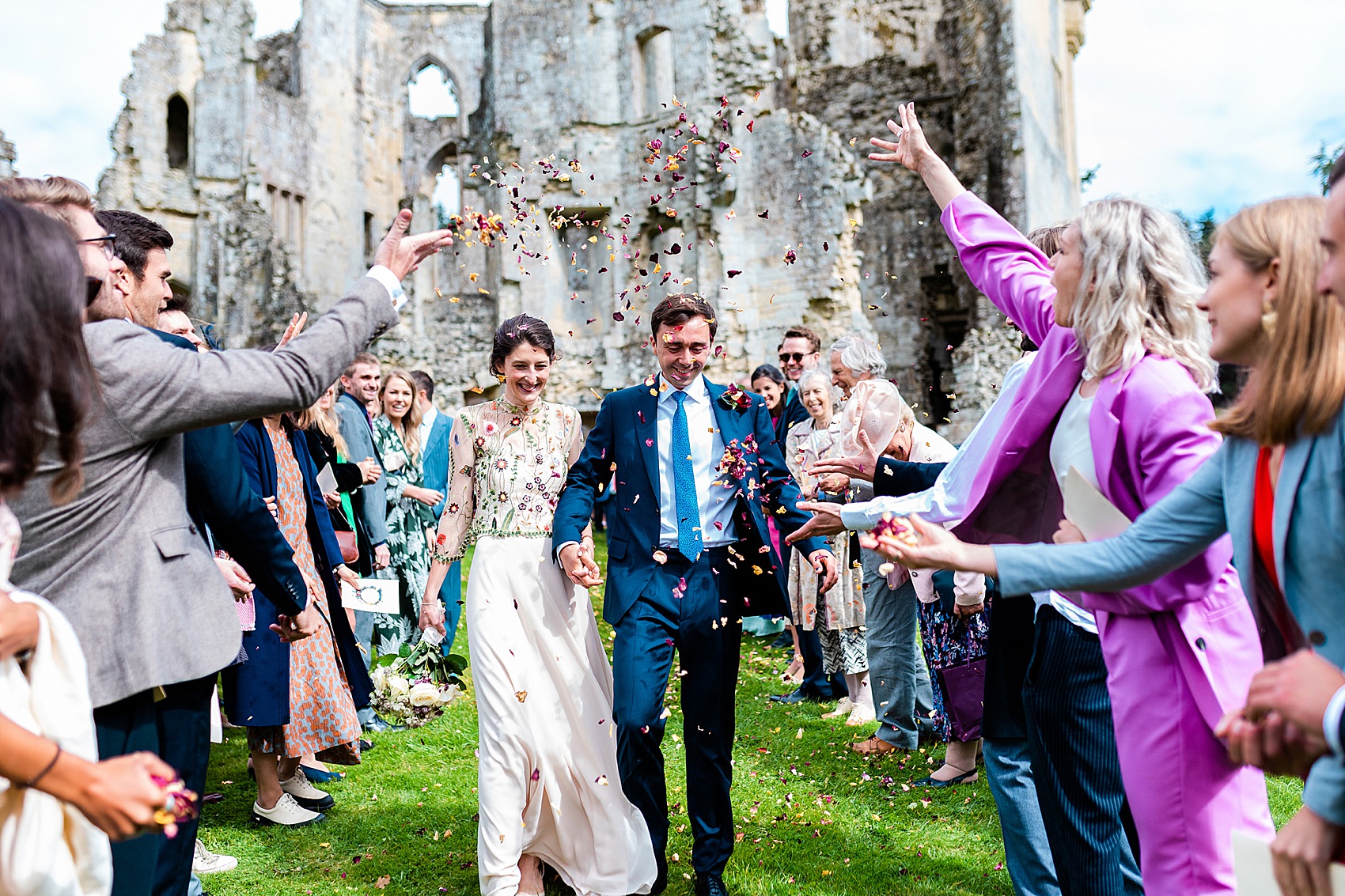 Floral dress marquee wedding Wiltshire 33