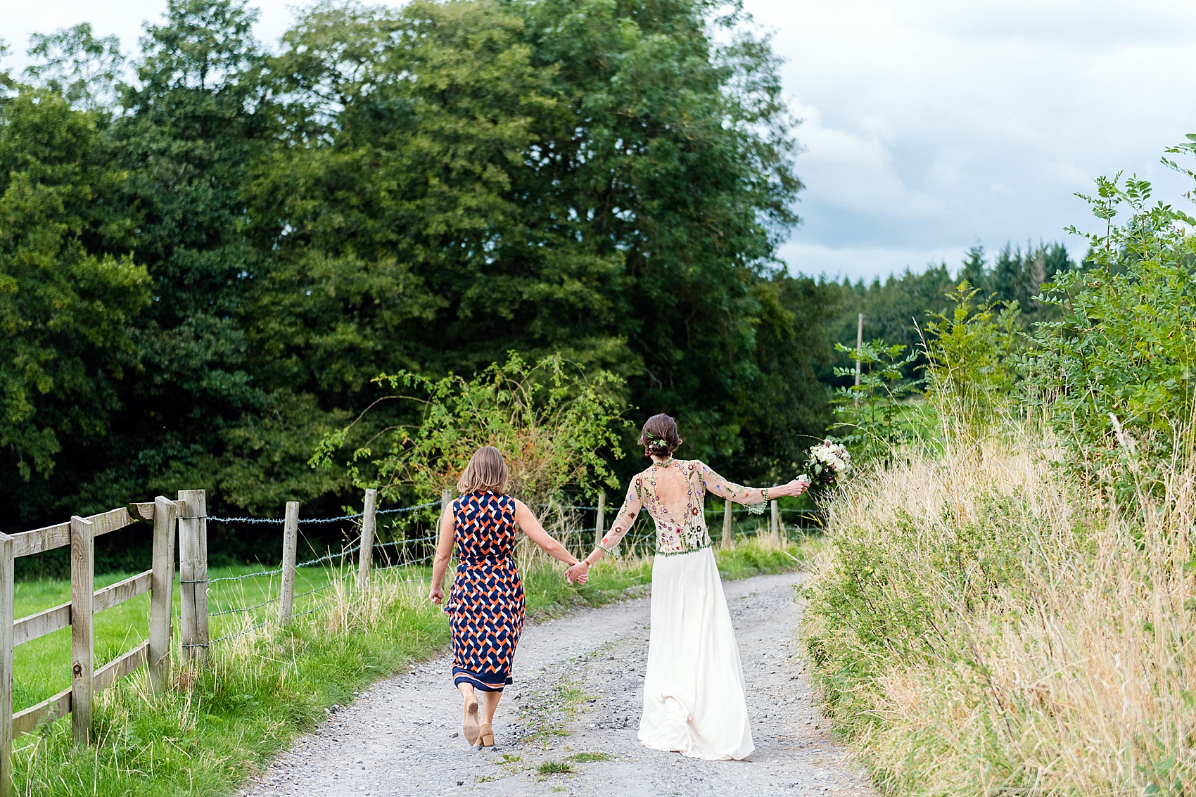 Floral dress marquee wedding Wiltshire 34