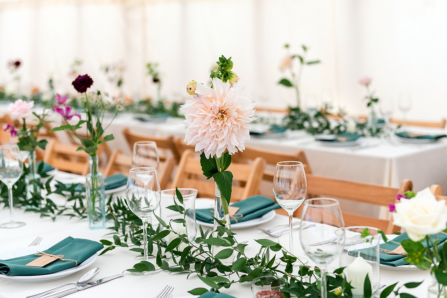 Floral dress marquee wedding Wiltshire 37