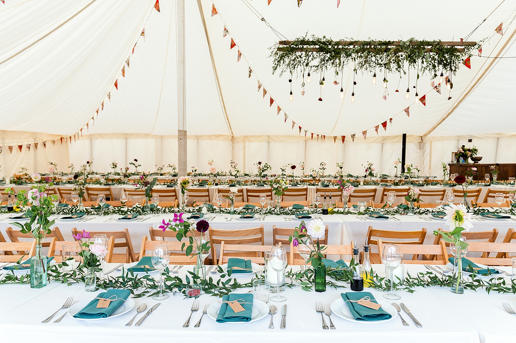 Floral dress marquee wedding Wiltshire 40