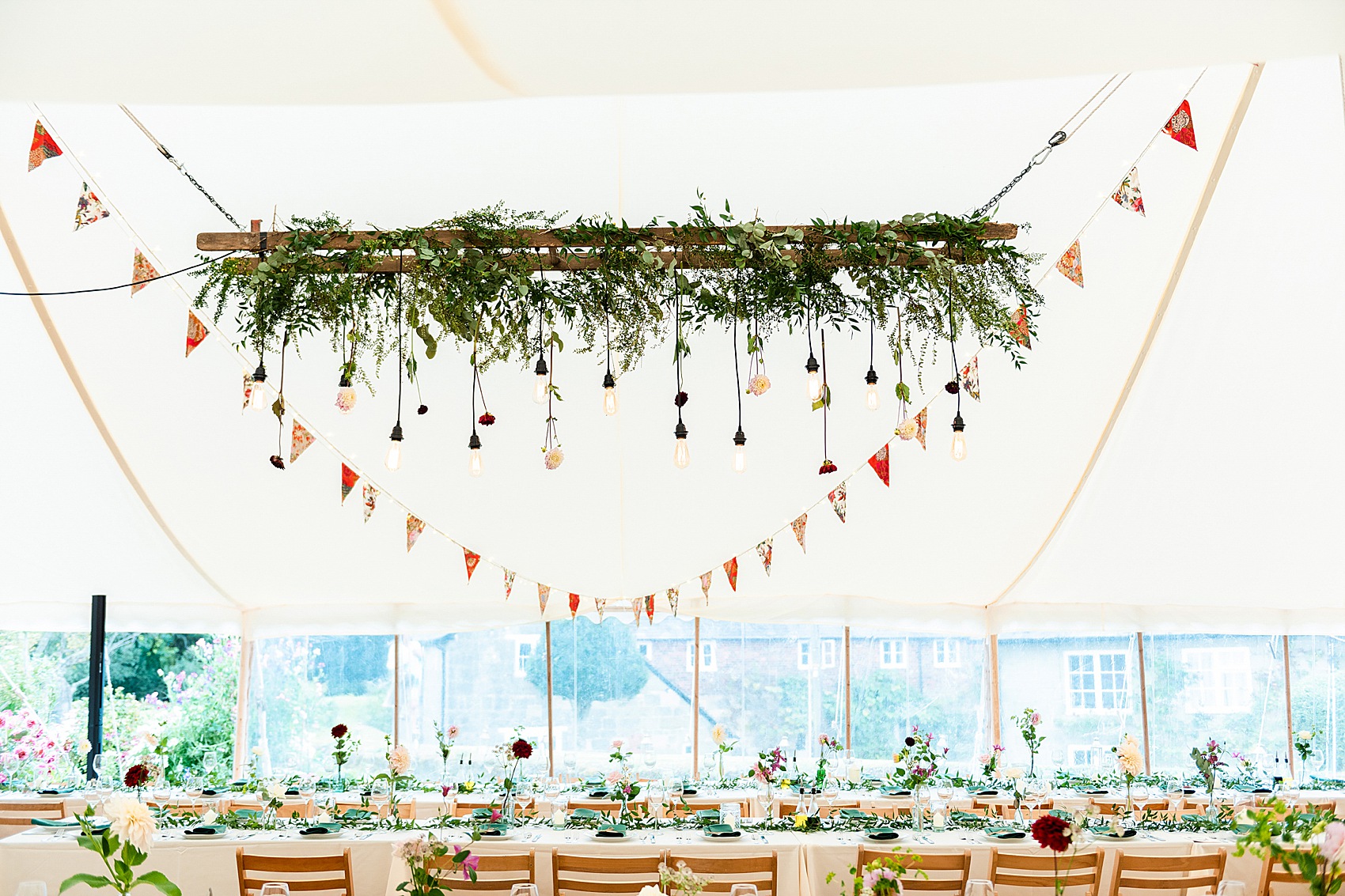 Floral dress marquee wedding Wiltshire 41