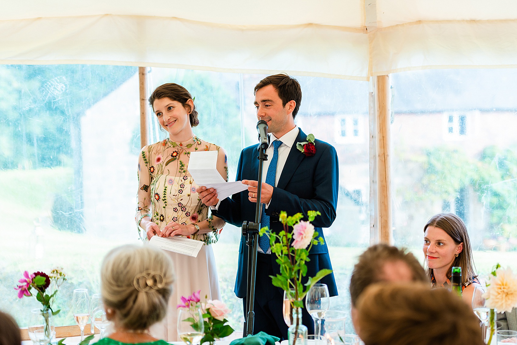 Floral dress marquee wedding Wiltshire 49