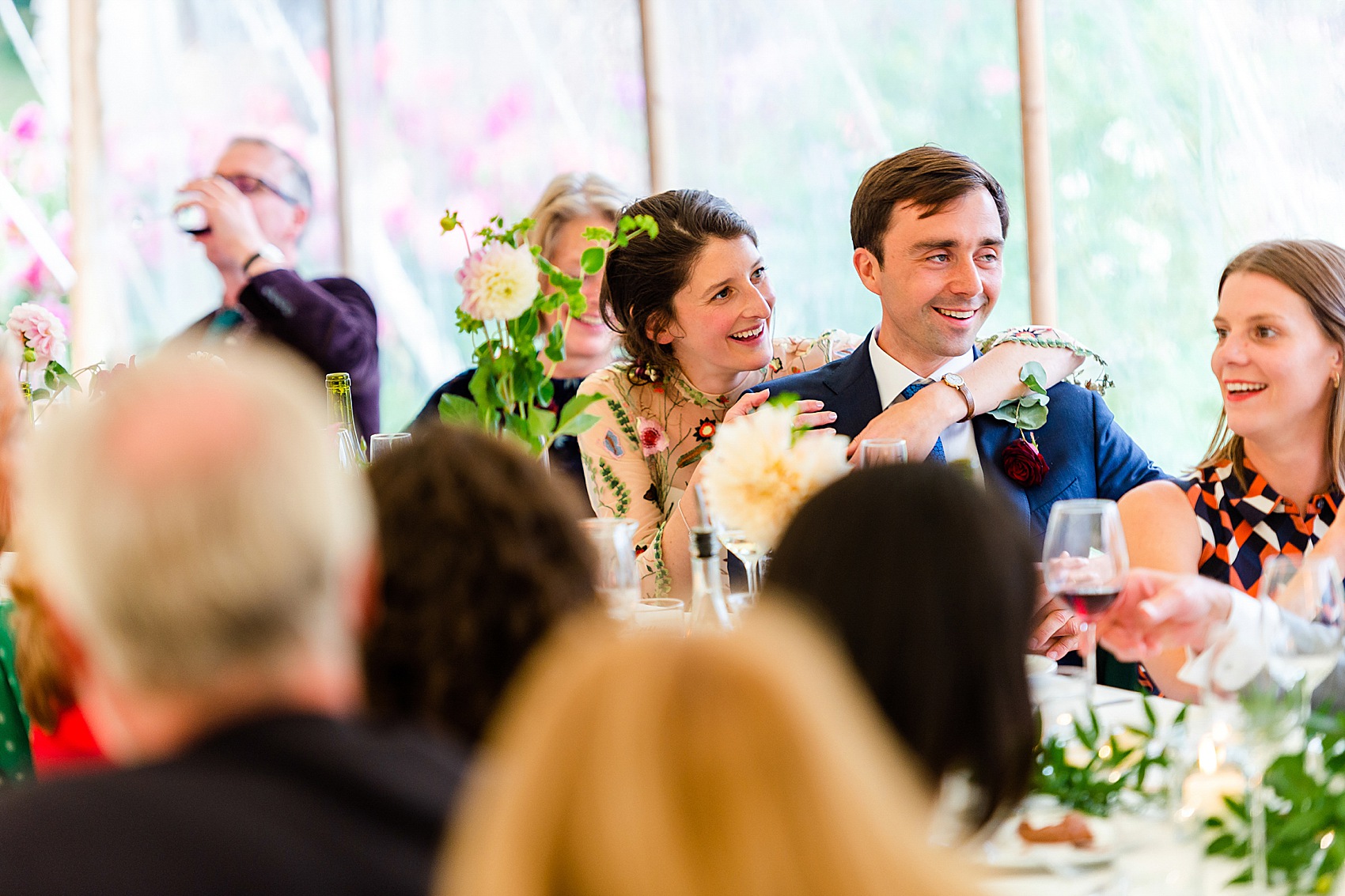 Floral dress marquee wedding Wiltshire 50