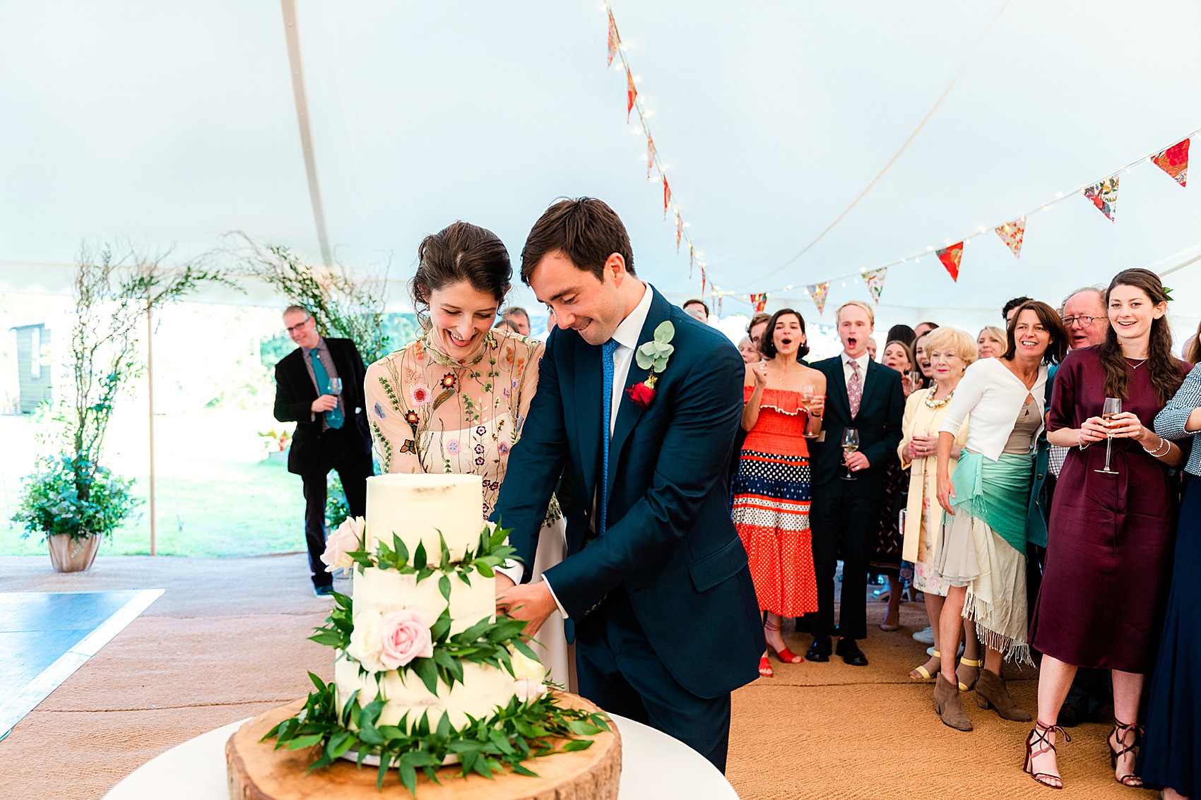 Floral dress marquee wedding Wiltshire 51