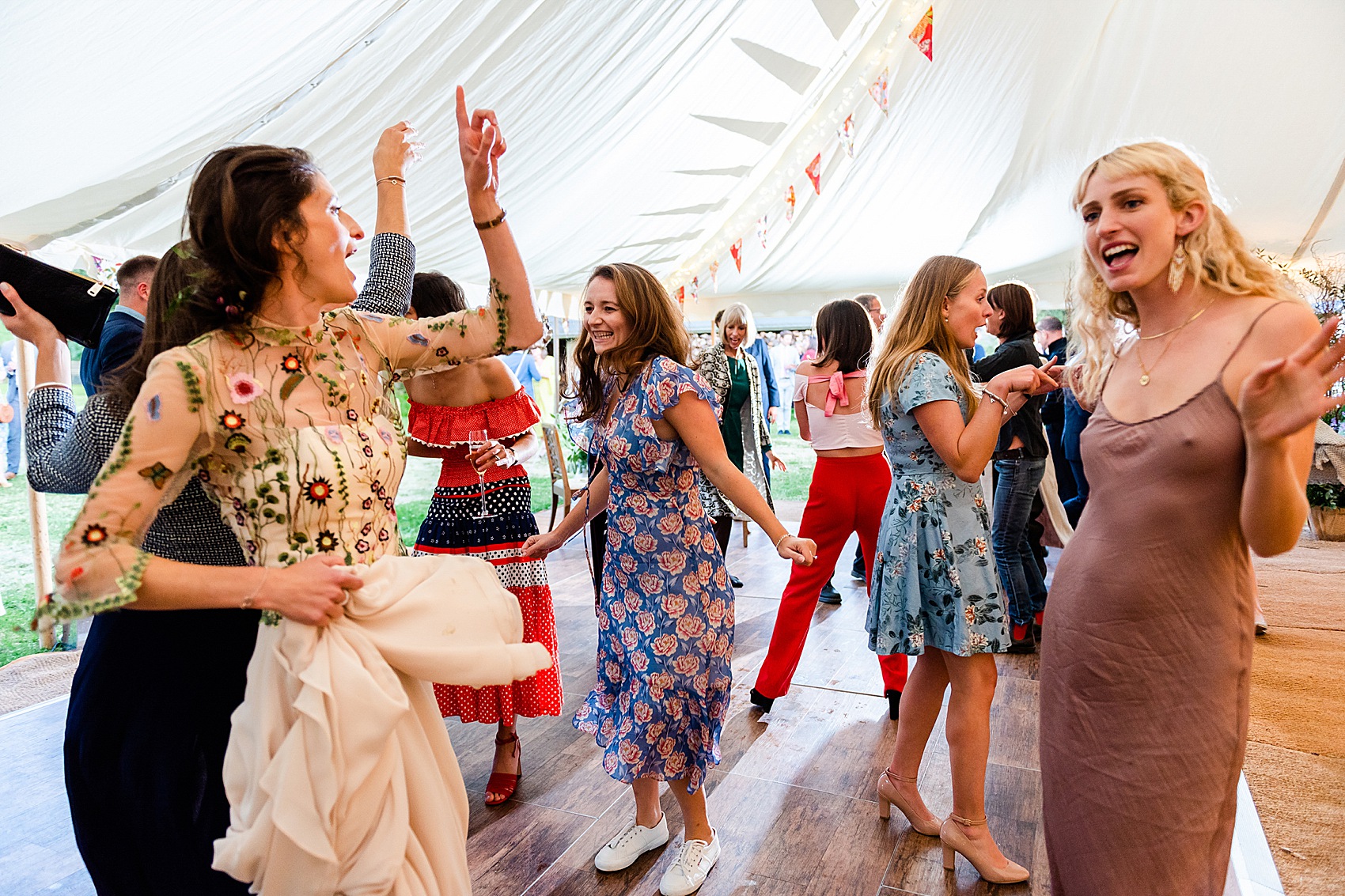 Floral dress marquee wedding Wiltshire 59