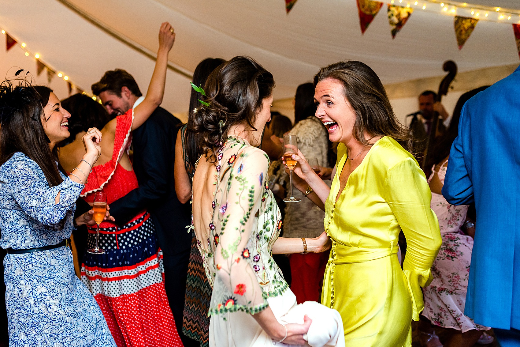 Floral dress marquee wedding Wiltshire 60