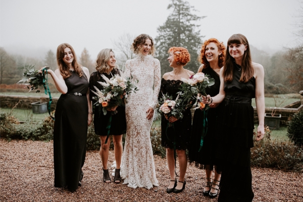 A Weekend Long Winter Wedding at Huntsham Court, Devon, With a Ring Warming Ceremony & Bride in a High Collar, Long Sleeved Lace Dress by Mishi May