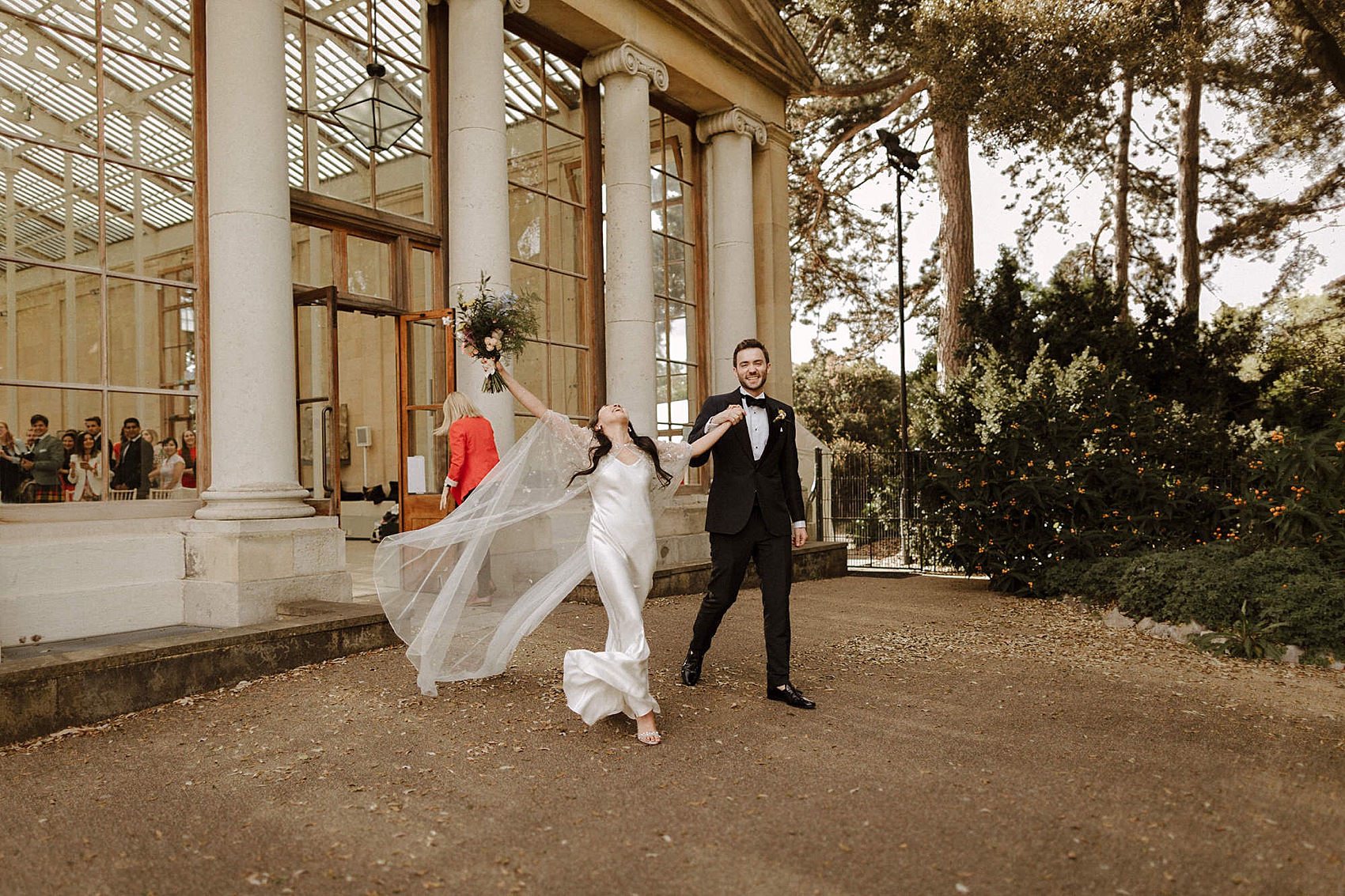 An Alexandra Grecco Cape Ghost Dress for a Glamorous Black Tie