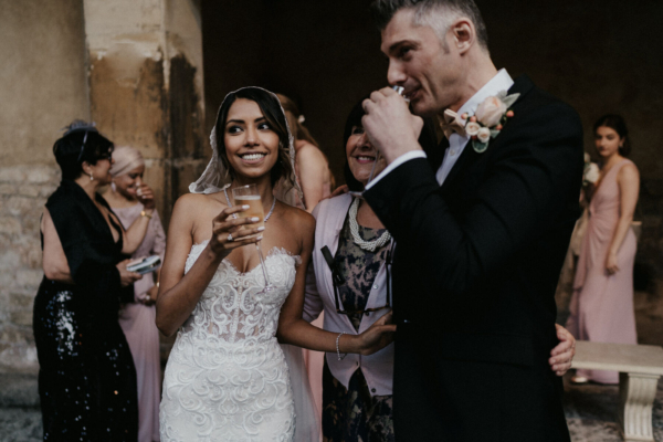 A Glamorous Roman Baths Wedding with a Bride in Riki Dalal