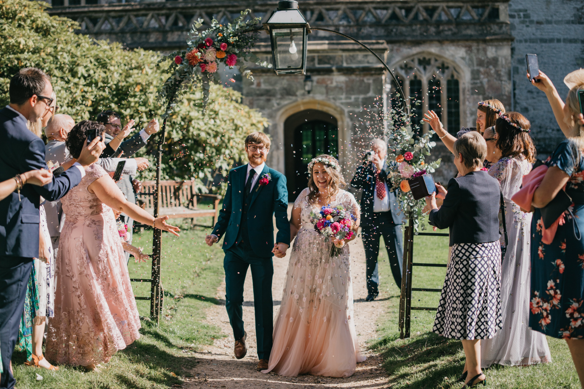 A Blush Pink Needle & Thread Dress + Edible Flowers Cake for a Charming + Colourful, Village Hall Wedding in Wiltshire 18 JessicaRichard 29