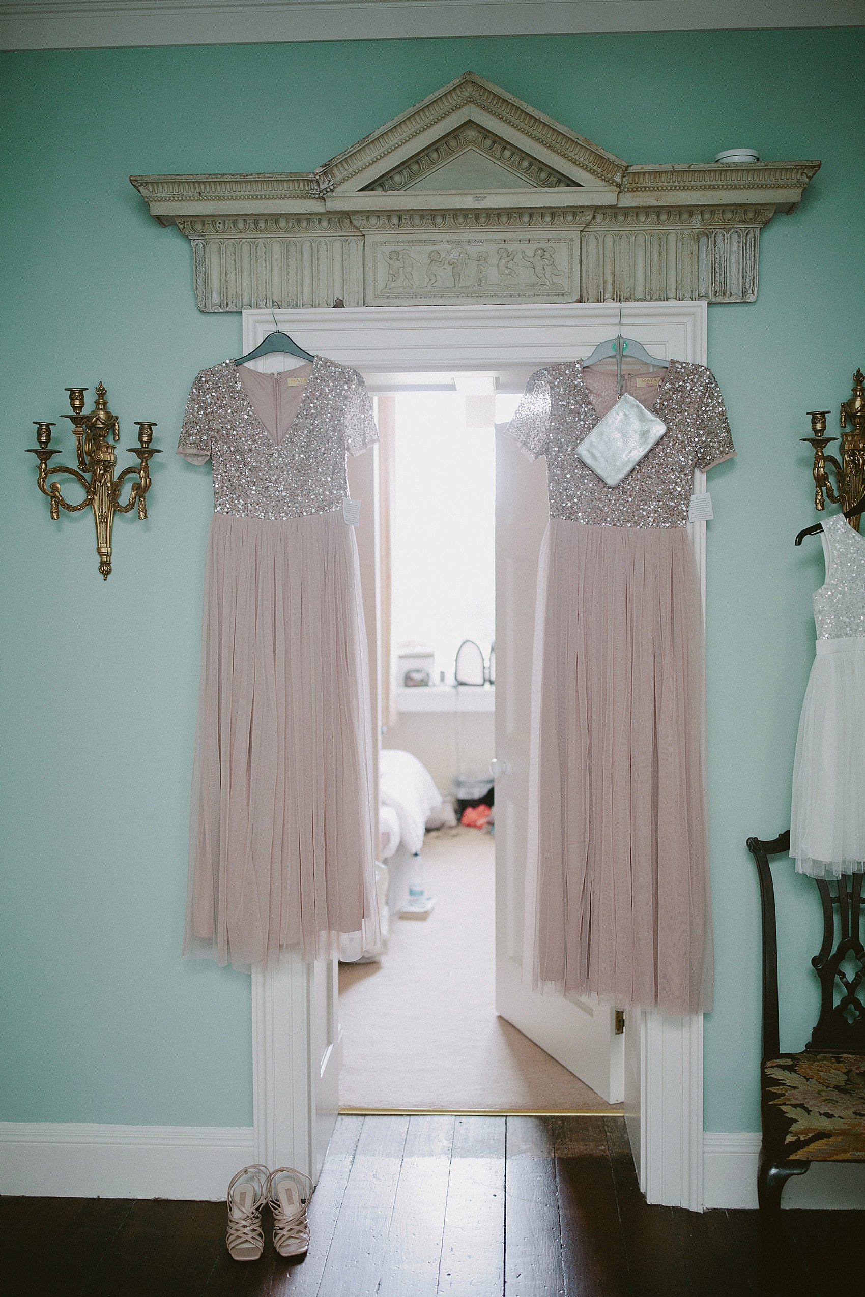 Pink glitter sequin bridesmaids dresses