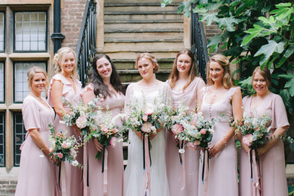 Bridesmaids in Pink, and a 1920’s Inspired Dress for a Classy & Elegant Trinity Hall College Wedding in Cambridge