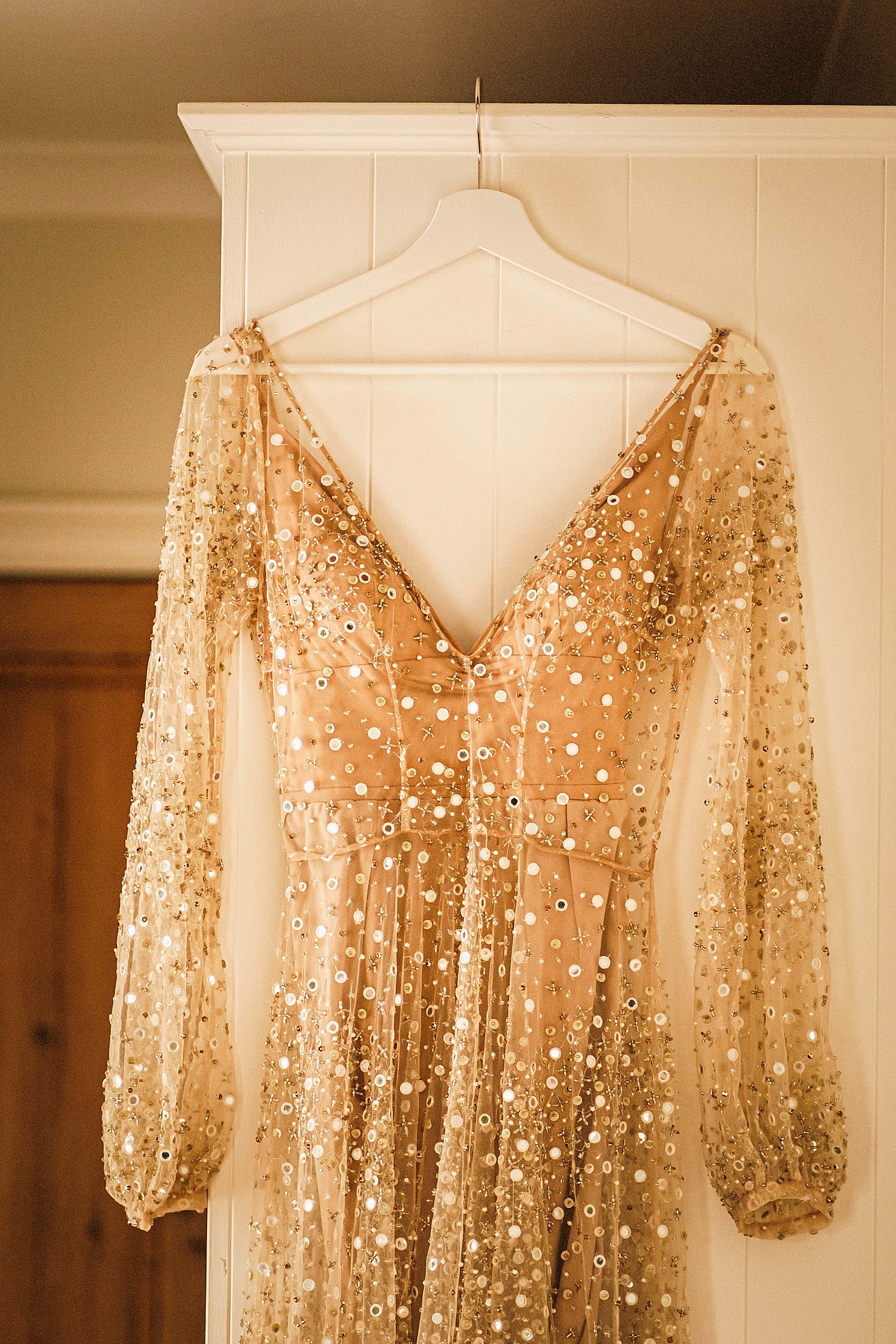 Creative September Barn Wedding Gold Sequin Dress 1