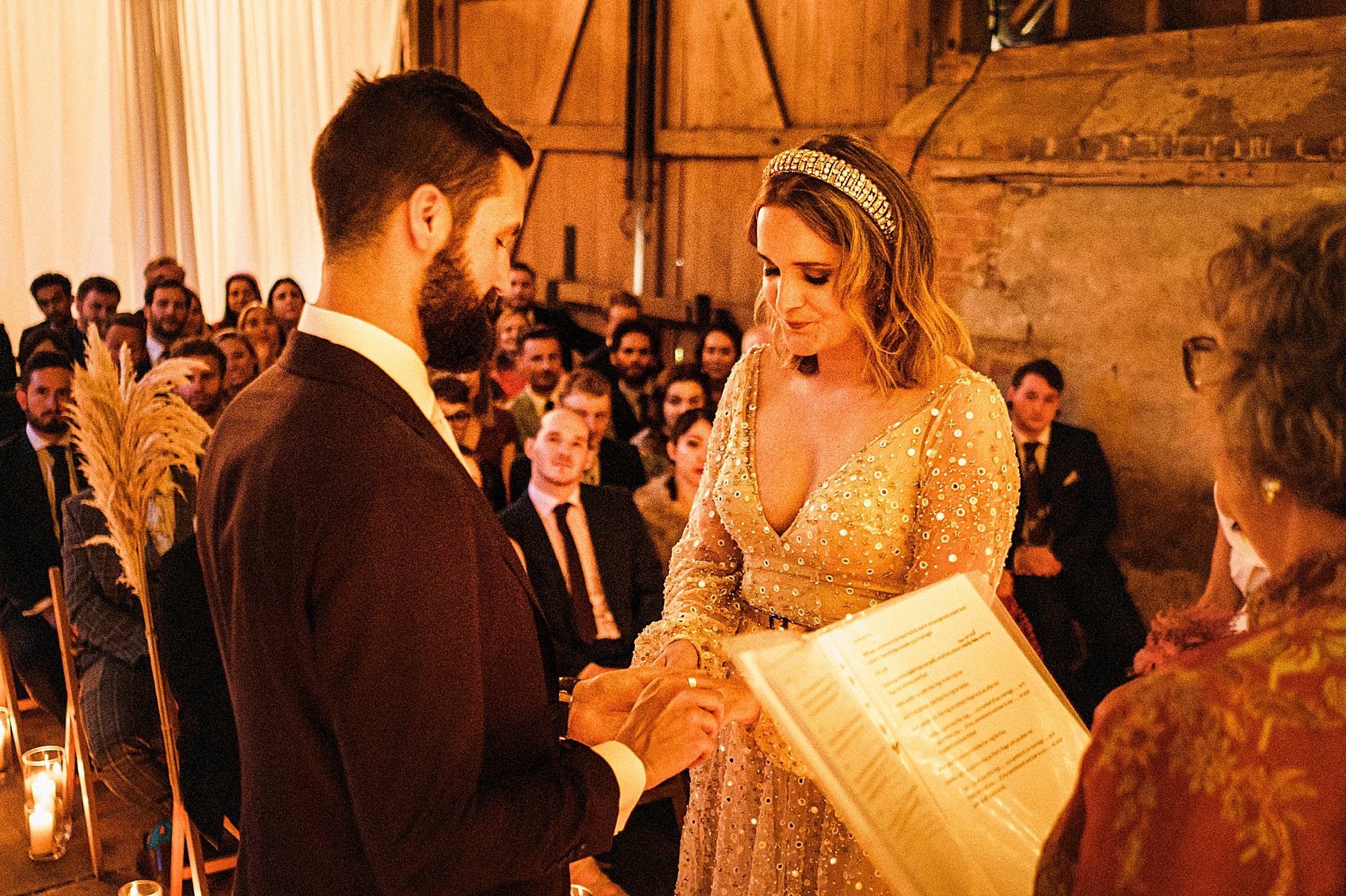 A September Barn Wedding With Lots of Festoon & Fairylights for a Creative Bride in a Gold Sequin Dress 23 Creative September Barn Wedding Gold Sequin Dress 23