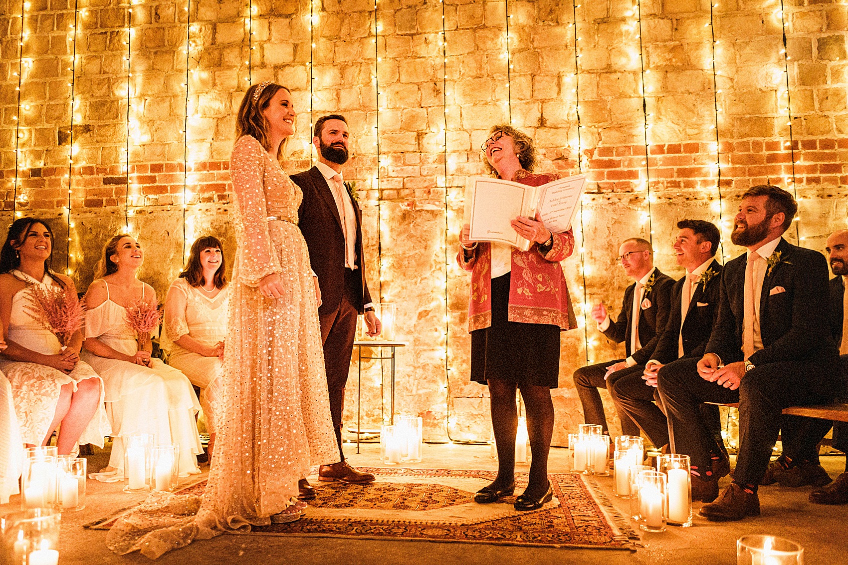 A September Barn Wedding With Lots of Festoon & Fairylights for a Creative Bride in a Gold Sequin Dress 24 Creative September Barn Wedding Gold Sequin Dress 24