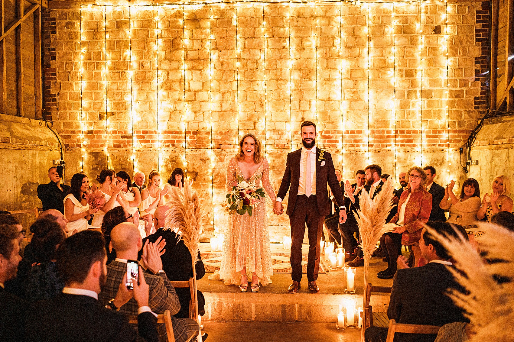 Creative September Barn Wedding Gold Sequin Dress 25