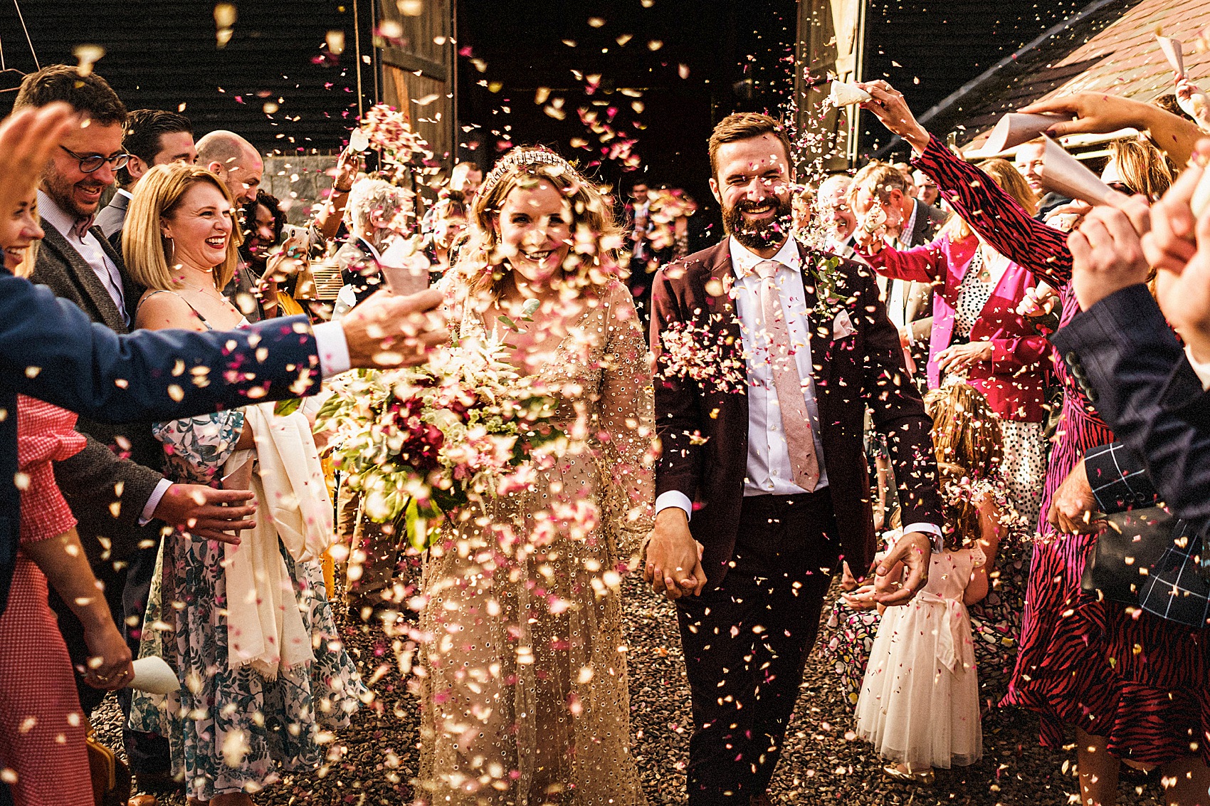 A September Barn Wedding With Lots of Festoon & Fairylights for a Creative Bride in a Gold Sequin Dress 26 Creative September Barn Wedding Gold Sequin Dress 27