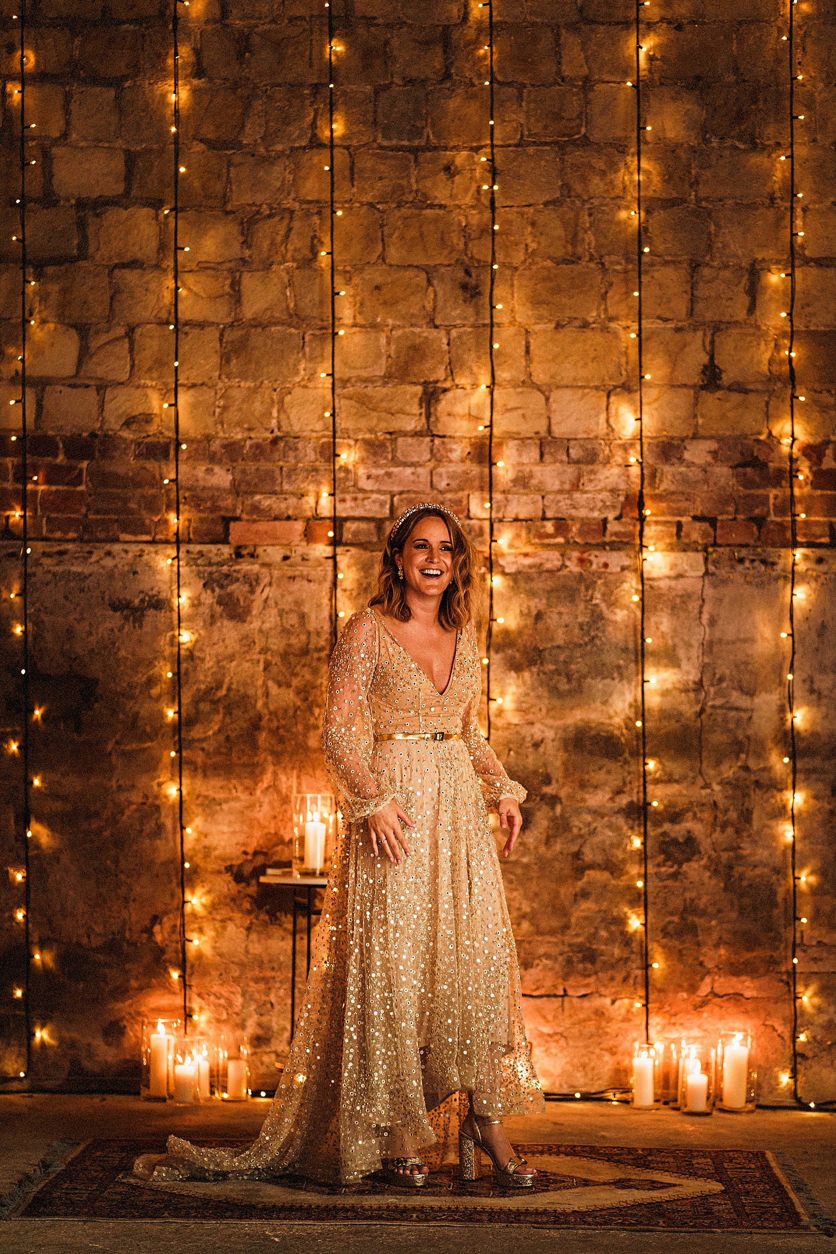 Creative September Barn Wedding Gold Sequin Dress 31