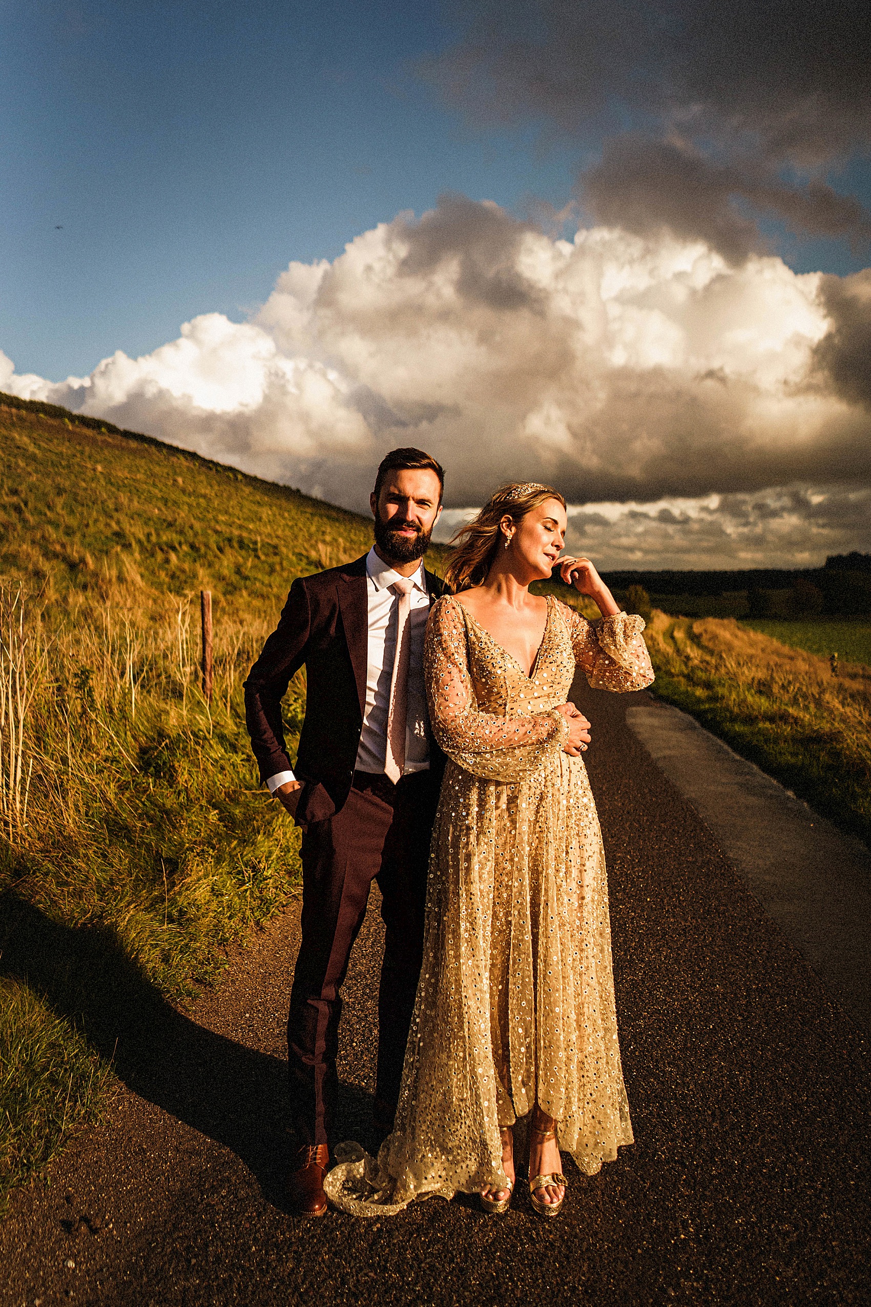 Creative September Barn Wedding Gold Sequin Dress 39