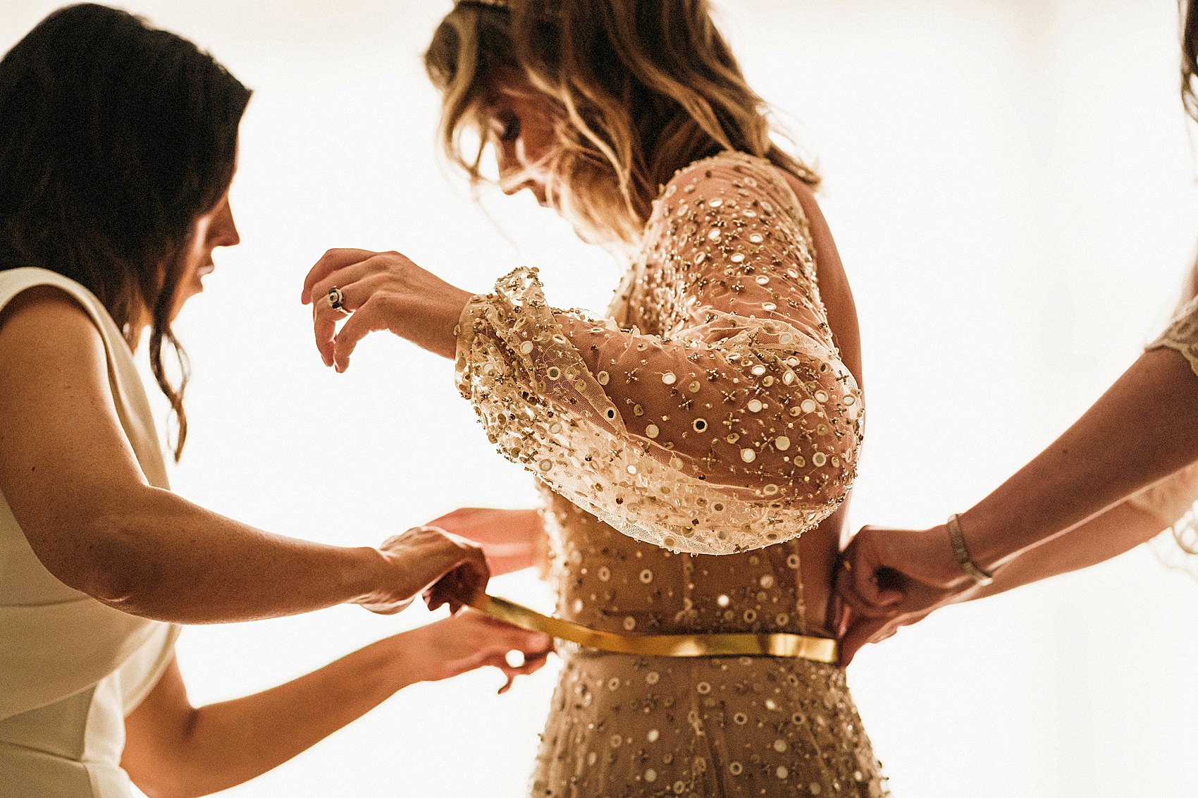 Creative September Barn Wedding Gold Sequin Dress 5