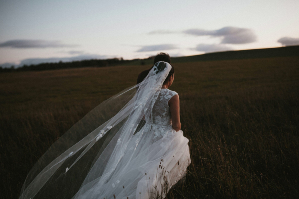 An Autumn Black Tie Wedding at Kinkell Byre, St Andrews, With a Bride in a Monique Lhuillier Dress & Elie Saab Veil