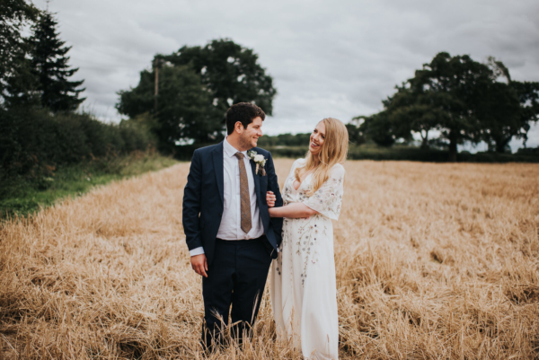 An Embroidered Bohemian Dress for an August 2020 Micro Wedding at Stock Farm in Cheshire