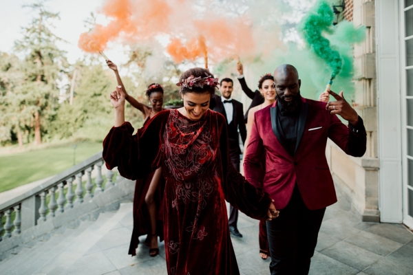 Joanne Fleming Design: Glamorous Parisian Chateau Wedding + Deep Red Velvet Vibes
