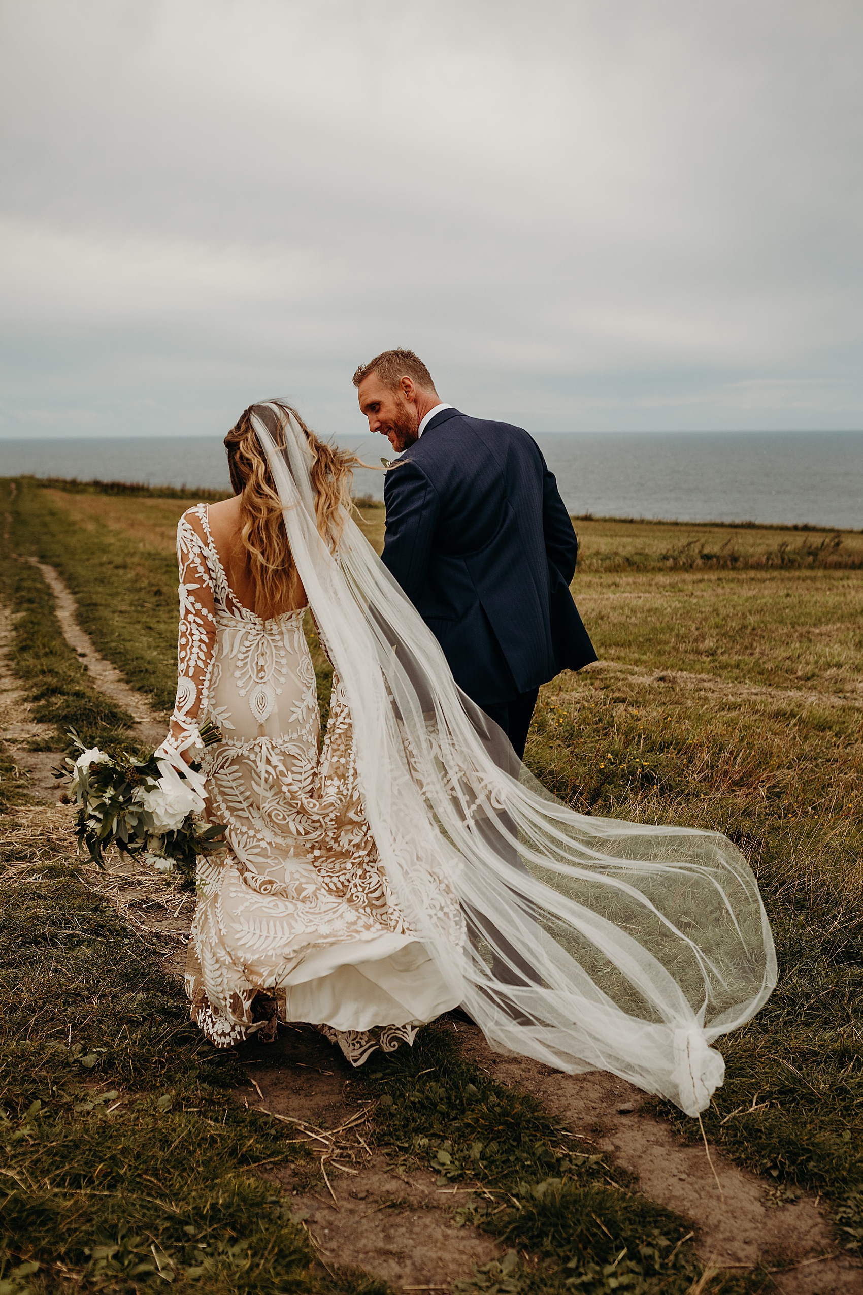 28 Wild windswept wedding Cornwall Rue de Seine bride