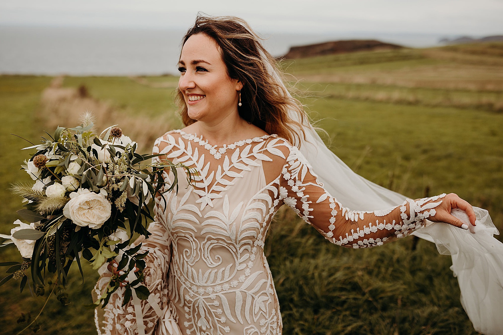 30 Wild windswept wedding Cornwall Rue de Seine bride