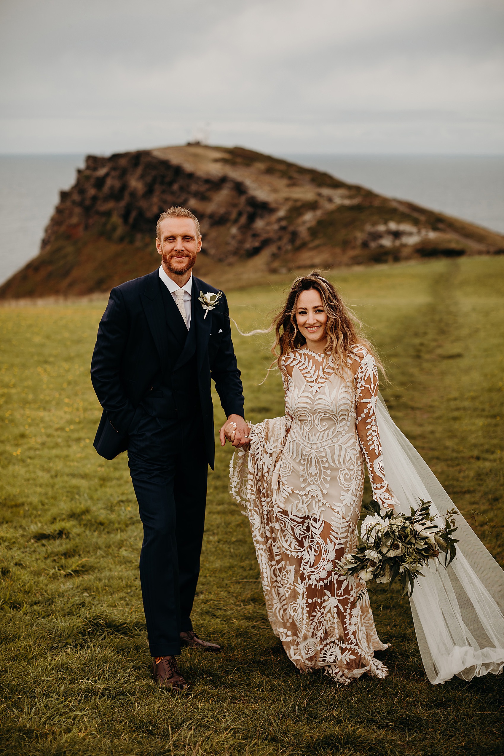 31 Wild windswept wedding Cornwall Rue de Seine bride