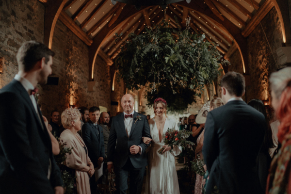 A Sustainable Winter Barn Wedding with a Bride in a Kimono Inspired Charlie Brear Dress